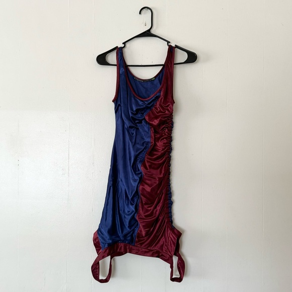 Fyodor Golan Rare Red Blue Bordeaux Bodycon Ruched Abstract Mini Dress Resort - Picture 7 of 7